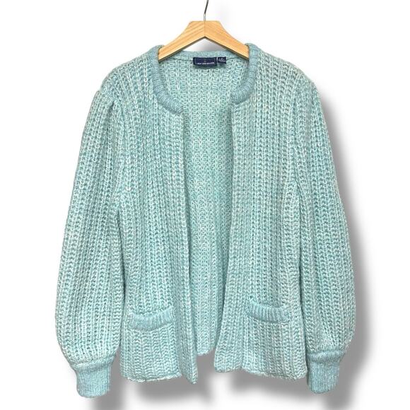 Vintage Van Heusen Cardigan Chunky Knit Open Front Pockets Pastel Cottage Sz M - Picture 8 of 8